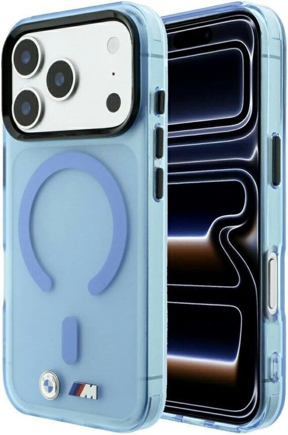 BMW M IML Frosted Metal Logo Trims Case with MagSafe for iPhone 17/18 Pro 6.3" Blue - BMHMP18L26HTFMILB