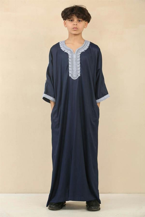 Infinity Leather Kid's Boys Blue Moroccan Thobe Jubba Robe Eid Djellaba Gandoura