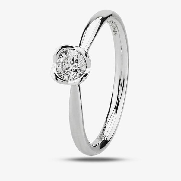T. H. Baker Platinum Flower Mount Solitaire Diamond Ring RI-1202 (.33CT PLUS)