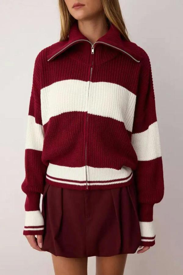 Hoxton Gal Oversized Draped Collar Zip-Up Knit Cardigan