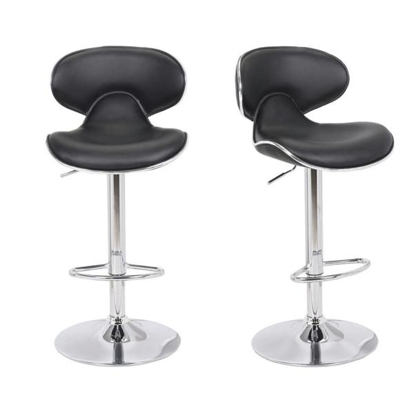 Lamboro Carcaso Kitchen Bar Stools Pair Black, Adjustable Swivel Gas Lift, Chrome Base, For Breakfast Bar Or Kitchen