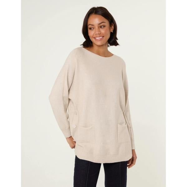Blue Vanilla Pocket Slash Scoop Neck Jumper