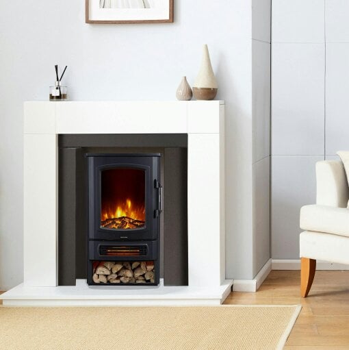 Neo Direct Neo Black Electric Fire Heater with Log Store, 1000W / 2000W