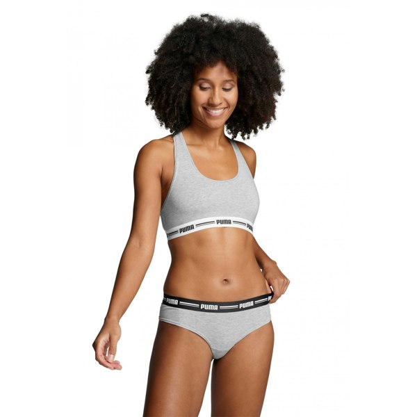 Puma 2-Pack Striped Logo Mid-Rise Brazilian Briefs, Grey Melange