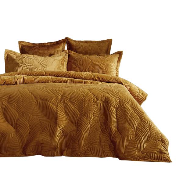 Paoletti Palmeria Velvet Quilted Duvet Cover Set - Gold - 