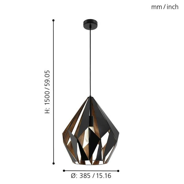EGLO Carlton 1 Black And Copper Geometric Pendant Light