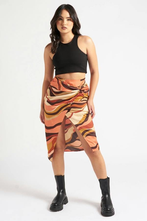 Urban Bliss Swirl Front Knot Satin Skirt