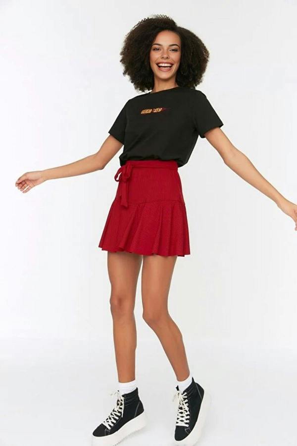 WOVCOR High Waist Mini Knitted Short Skirt