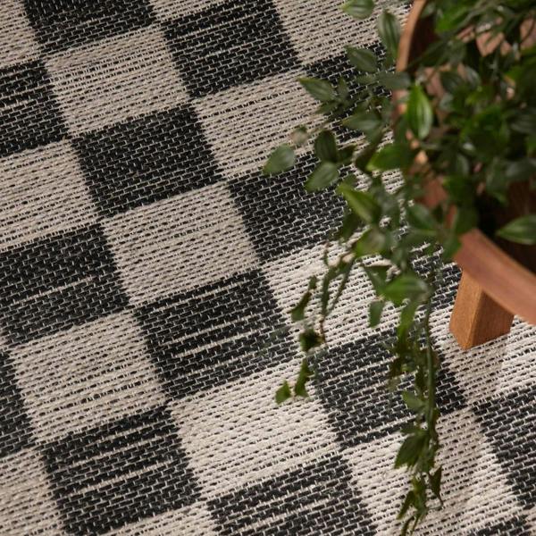 Handloom Jute Rug Natural White Black, Reversible, Long-lasting, checkerboard design.