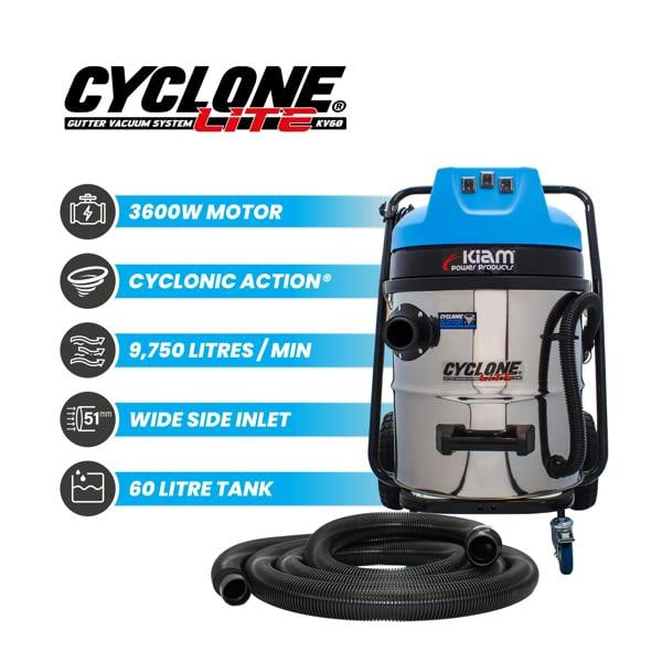Equip2clean GRADE A Cyclone Lite® KV60 Gutter Vacuum 3600W - Side Entry