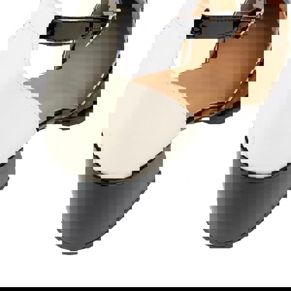 Embassy London Mayfair - Black & Cream - Women's square toe patent leather 2 inch heel sandal