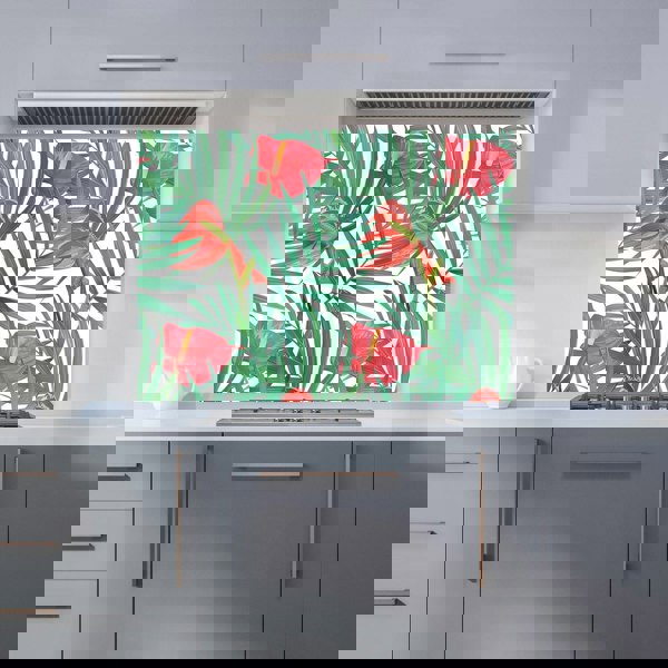 Warren Reed - Designer Tropical Flowers And Palm Leaves Kitchen Splashback