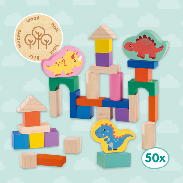  SES Creative Wooden building blocks dinos - 50pcs bucket