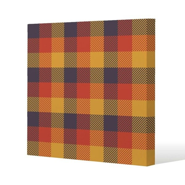 Benjamin Tate Design Orange Check Pattern Slim Style Canvas Print  30x30cm , 15mm Slim Real wood.