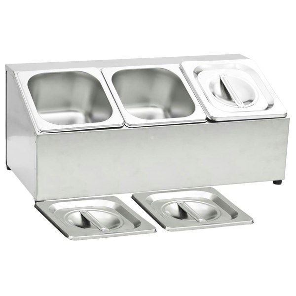 Berkfield Gastronorm Container Holder with 3 GN 1/6 Pan Stainless Steel