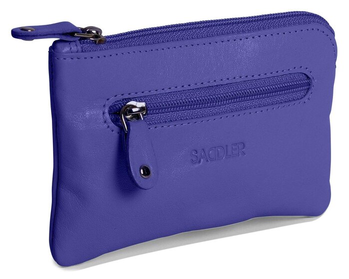 SADDLER Compact Leather Coin & Card Purse "Ellie" – Handmade by Saddler | RFID Protected & Gift Boxed | With Front Zip Pocket & Key Holder - Ultra Violet