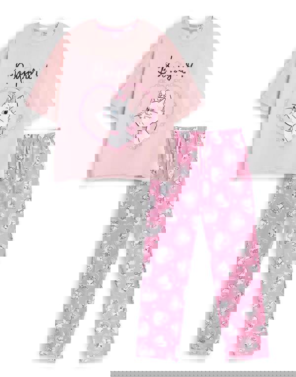 Disney Womens Pink Marie Short Sleeve Long Leg Pyjama Set