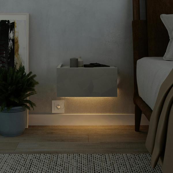 Decortie Floating Bedside Table w/Drawer, Underneath LED Light Handleless Modern Nightstand Wall-Mounted Storage