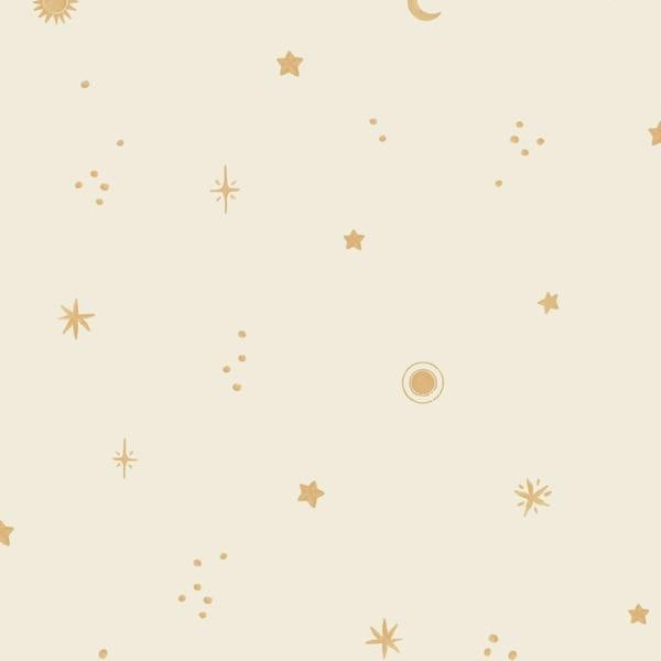 Grandeco Dudley Night Sky Stars Nursery Textured Wallpaper, Cream Gold