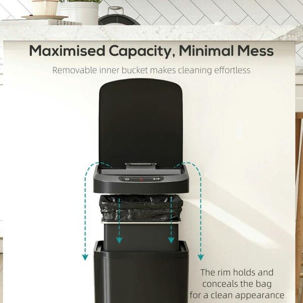 12L Sensor Bin, Automatic Touchless Motion Sensor Kitchen Bin with Fingerprint Resistant Stainless Steel, Black