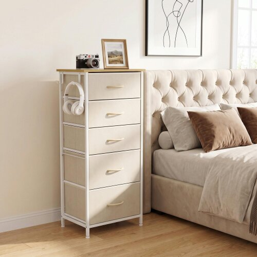HOMCOM Fabric Chest of Drawers, 5 Drawer Dresser for Bedroom, Beige