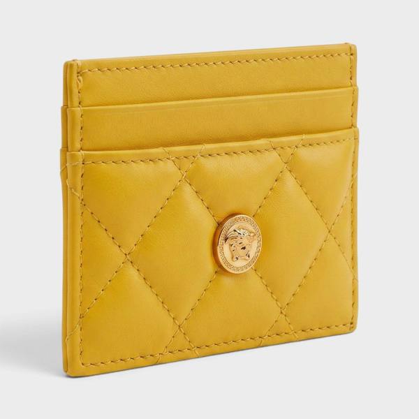 Versace Medusa Card Case Quilted Mustard Yellow