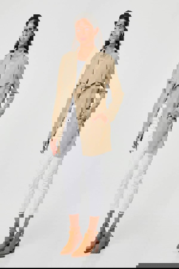 Khaki | Self Tie Thigh Length Lightweight Coat
