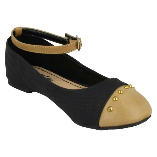 Cutie Girls Cutie Flat Ankle Strap Studded Edge Toecap Ballerina