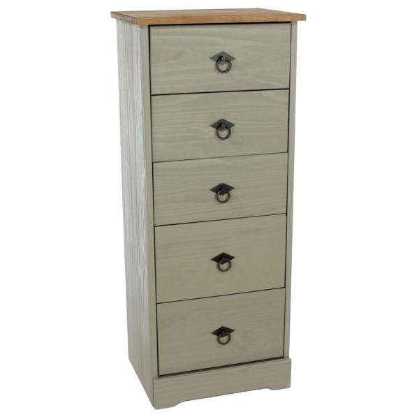 Core Products Corona Grey Modern 5-Drawer Narrow Chest of Drawers