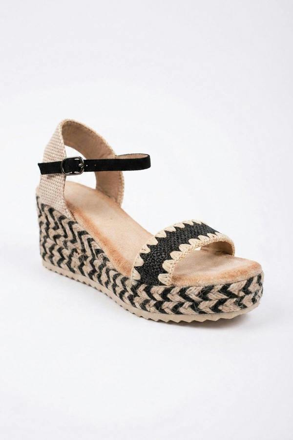 Cordelia Woven Espadrille Wedge Sandals - Black