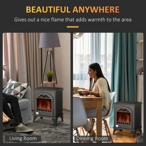Black ethanol fireplace stove styled in living room and dining room settings