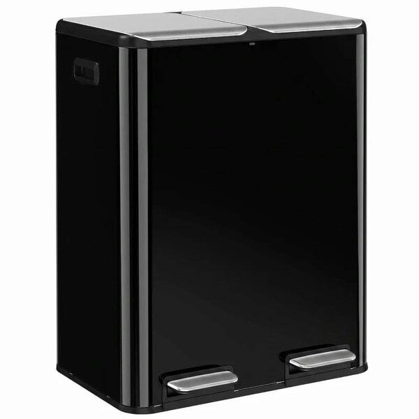 2 x 30L Double Kitchen Bin, Stainless Steel Pedal Rubbish Bin with Dual Compartments, Soft Close Lids, High Gloss Black