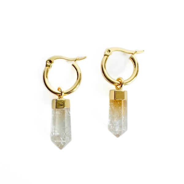 Luxe Tones Avalon 18ct Gold Plated Hoop Earrings with Citrine Crystal Points