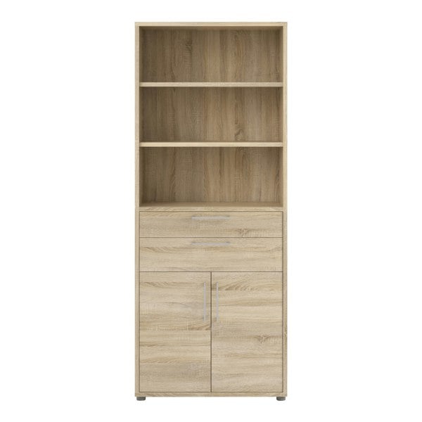 Furniture To Go Prima Bookcase 3 Shelves with 2 Drawers 2 Doors in Oak