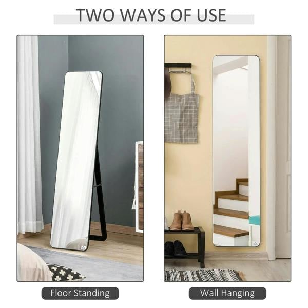 Black full-length mirror shown for floor standing or wall hanging