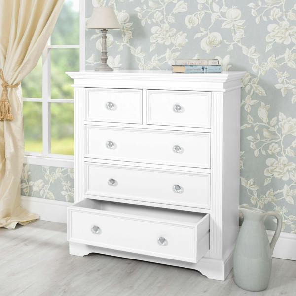 Statement Furniture Gainsborough White 2 Over 3 Chest of Drawers with Crystal Handles Assembled