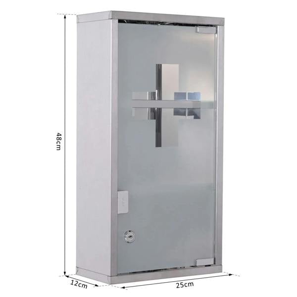 Wall medicine cabinet, 48 cm high, with security glass door and metal lock