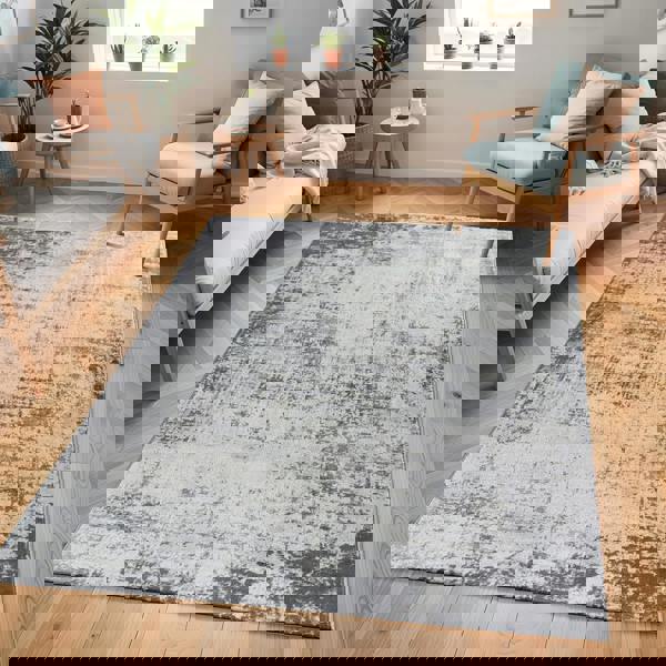 Livabliss Floransa-Abstract Charcoal Grey Off-White Modern Marble Rug