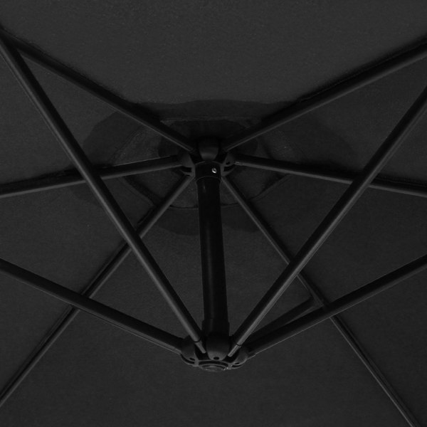 Underneath view of a black parasol showcasing its sturdy metal frame and ribs, designed for the Anthracite 4 Piece Sofa Set