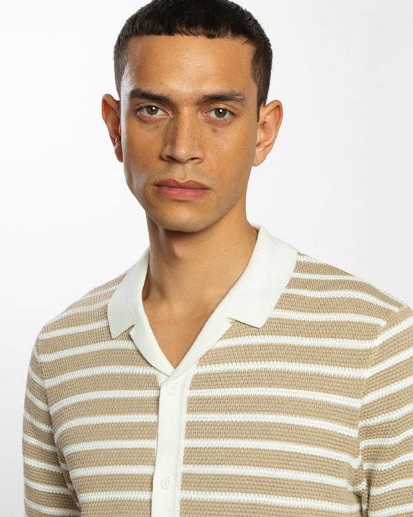Steel & Jelly Large Stripe Knitted Button Polo Shirt