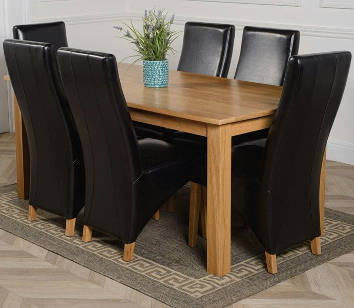 That's Furniture Oslo 180 x 90cm Large Oak Dining Set with Lola Leather Chairs