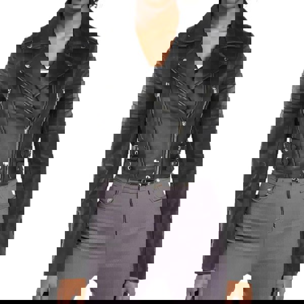 Infinity Leather Women's Real Leather Short Cropped Length Biker Jacket