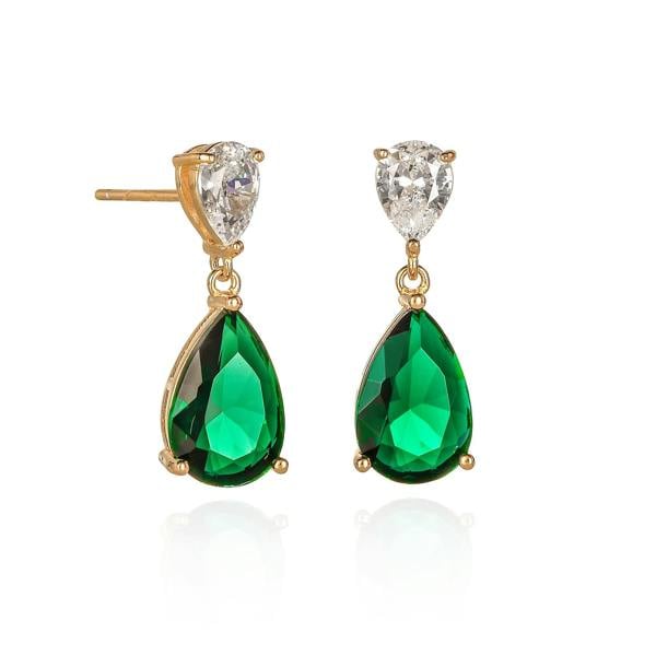 namana Gold Plated 925 Sterling Silver Green Pear Shaped Drop Earrings For Women