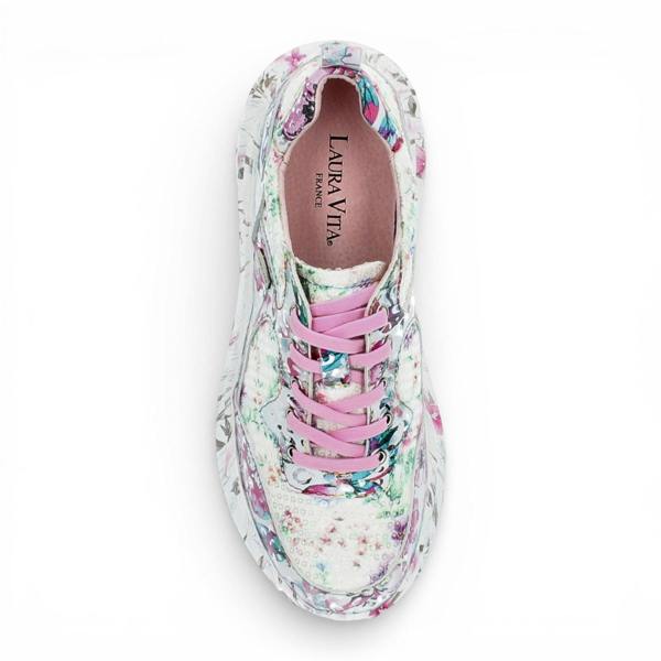Laura Vita Women's Sofiao 07 Rose Pink Floral Leather Trainers Platform Sneaker Shoes