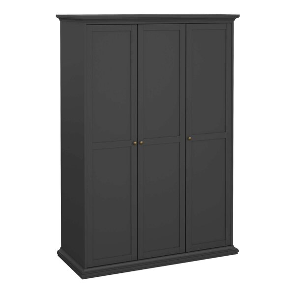 Wyld Haus Osaka Matt Dark Grey Wooden Wardrobe 3 Doors