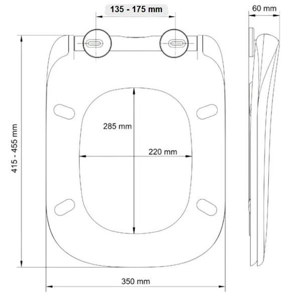 Bemis Teramo Square Slow Close Top Fix Quick Release Toilet Seat 350mm width - 2400CL000