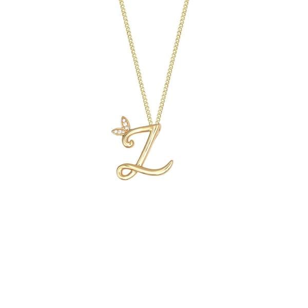 Say It With Winged Diamond Initial Necklace - Yellow Gold
