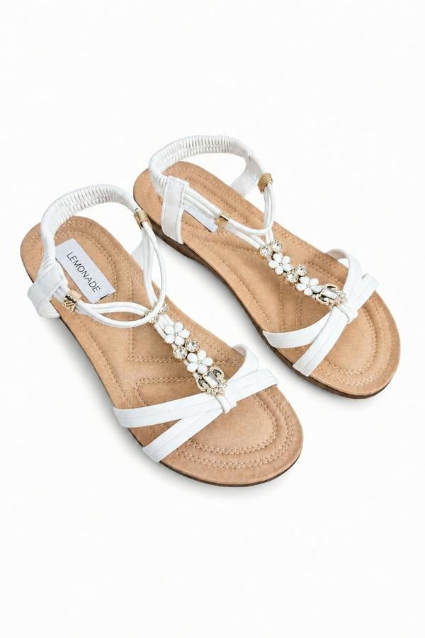 Love Lemonade Crystal Daisy Dream Toe Post Sandals White