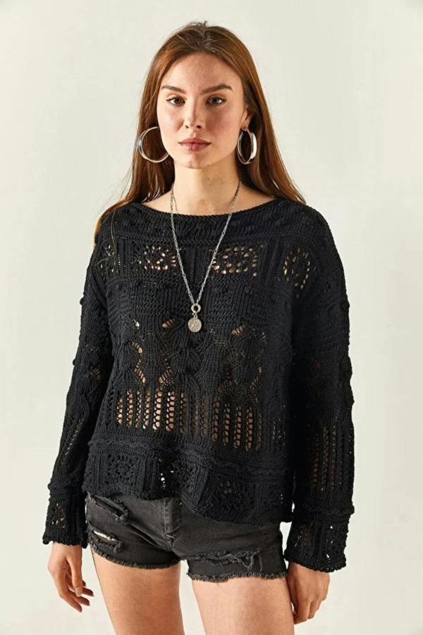 Hoxton Gal Mini Pom-Pom Openwork Cotton Knit Blouse