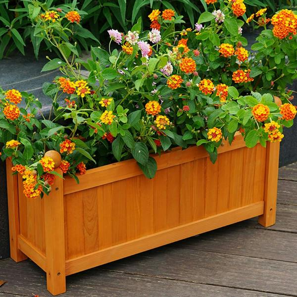 Gr8 Garden Brown Wooden Rectangular Garden Planter Box 60cm Raised Flower Trough